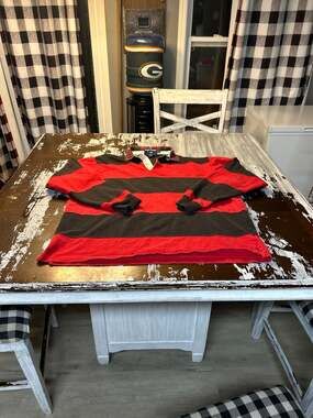 Vintage Polo Sport Ralph Lauren Red and Black Striped Long Sleeve Rugby Shirt XL